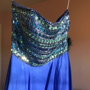 Sherri Hill Blue Chiffon Beaded Dress